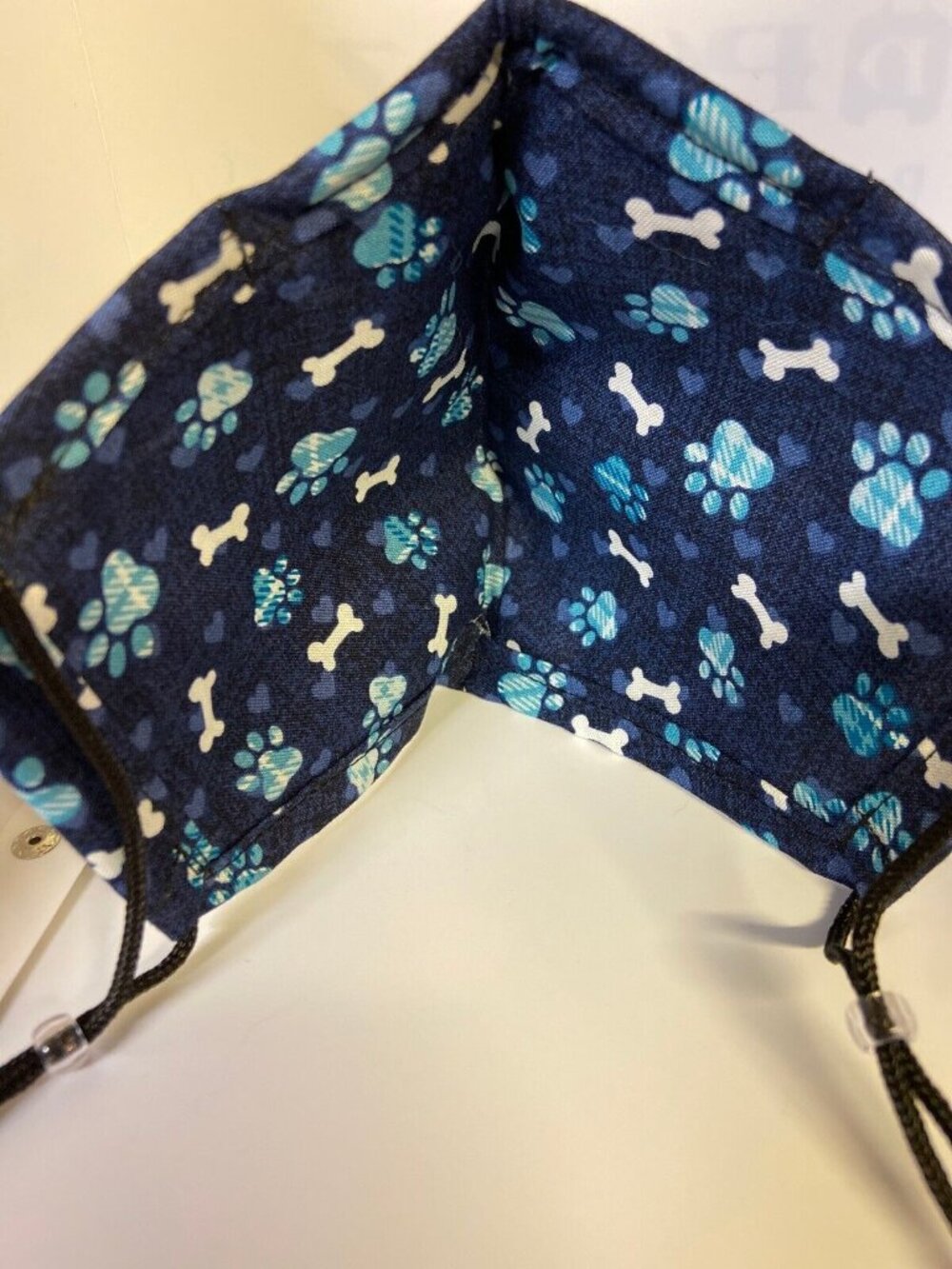 Handmade Adjustable Dog Paw Print Face Mask Blue Bones - Picture 2 of 5